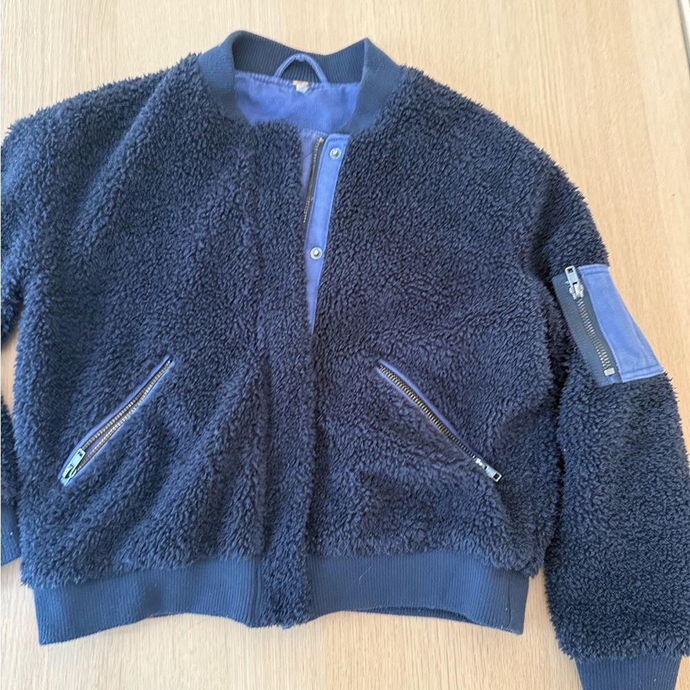 Free People Teddy Bear Aviator Bomber Blue Jacket Size Small - Picture 2 of 10